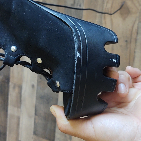 Wild Diva Lounge Black Chunky Platform Lace up Faux Suede Steampunk Heels sz 7.5 - Picture 9 of 13